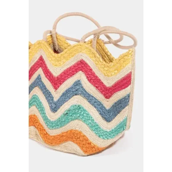 Fame Wavy Rainbow Straw Tote Bag - Picture 3 of 5